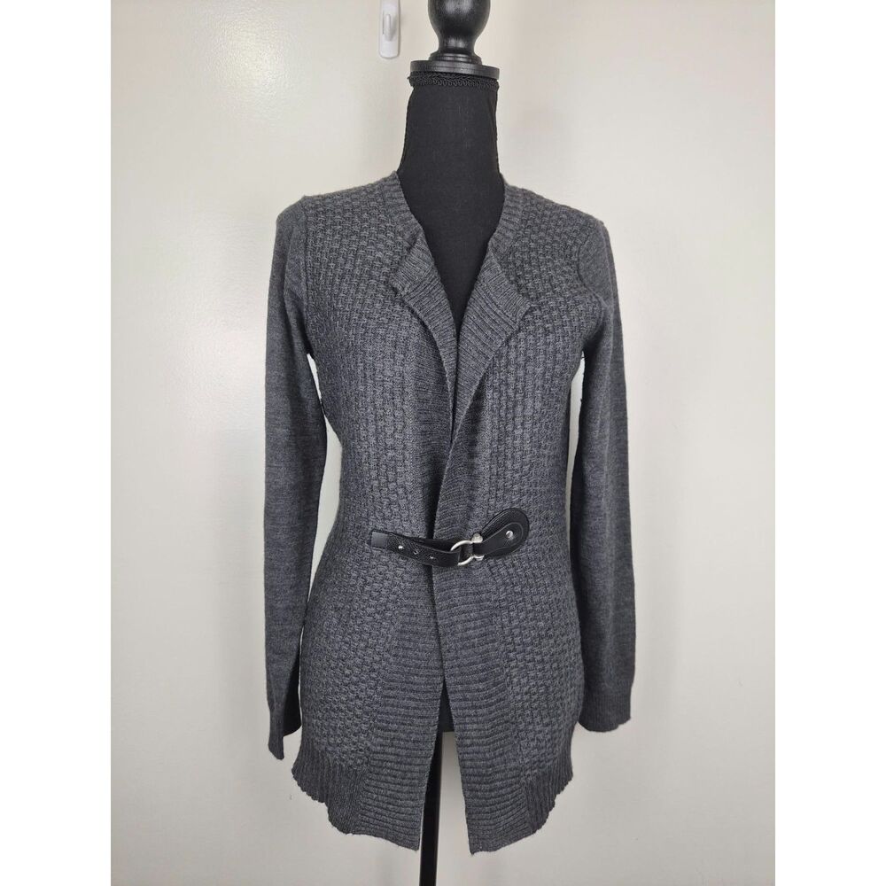 Susan Bristol Women's Merino Wool Blend Buckle Front Longline Cardigan Sweater